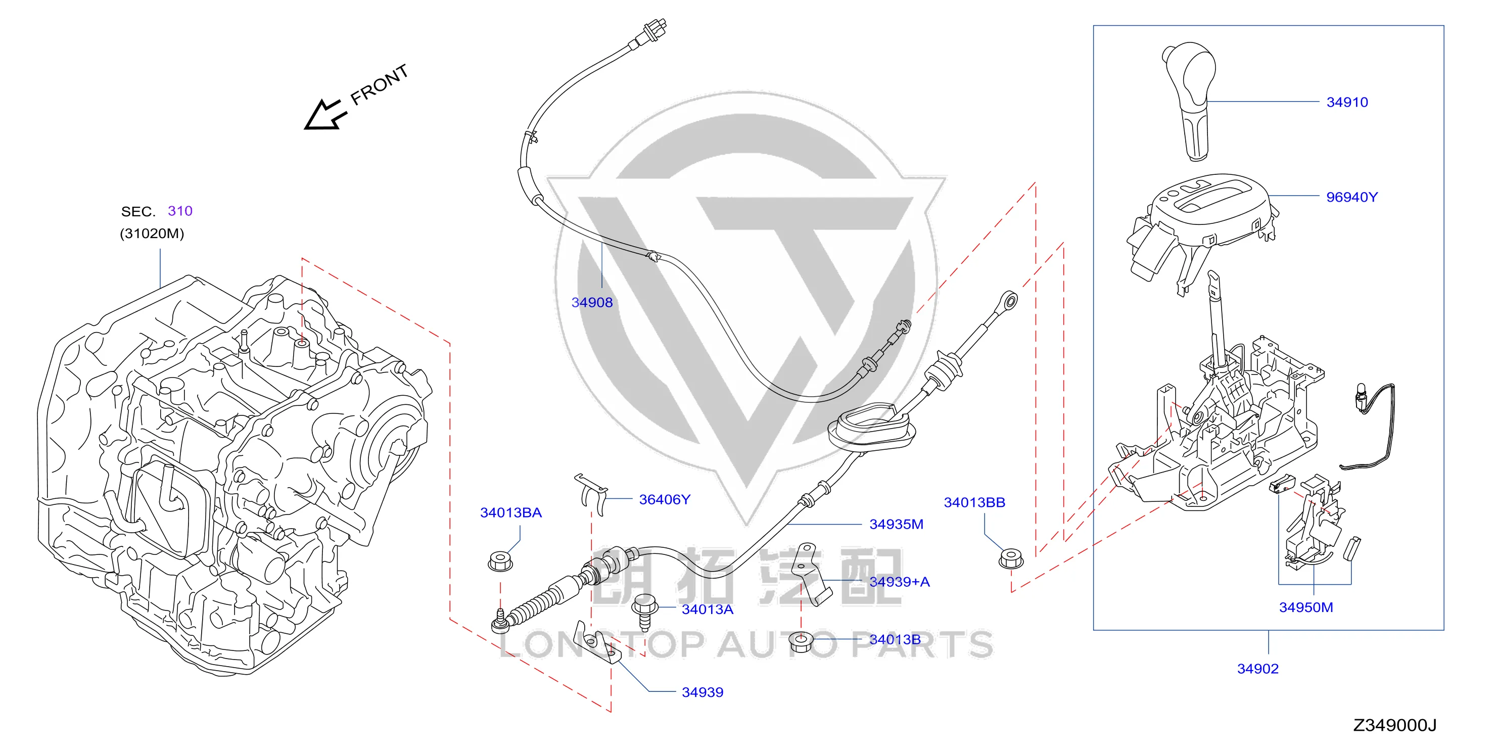 Transmission shift cable 34935-3AA0A 349353AA0A for Nissan
