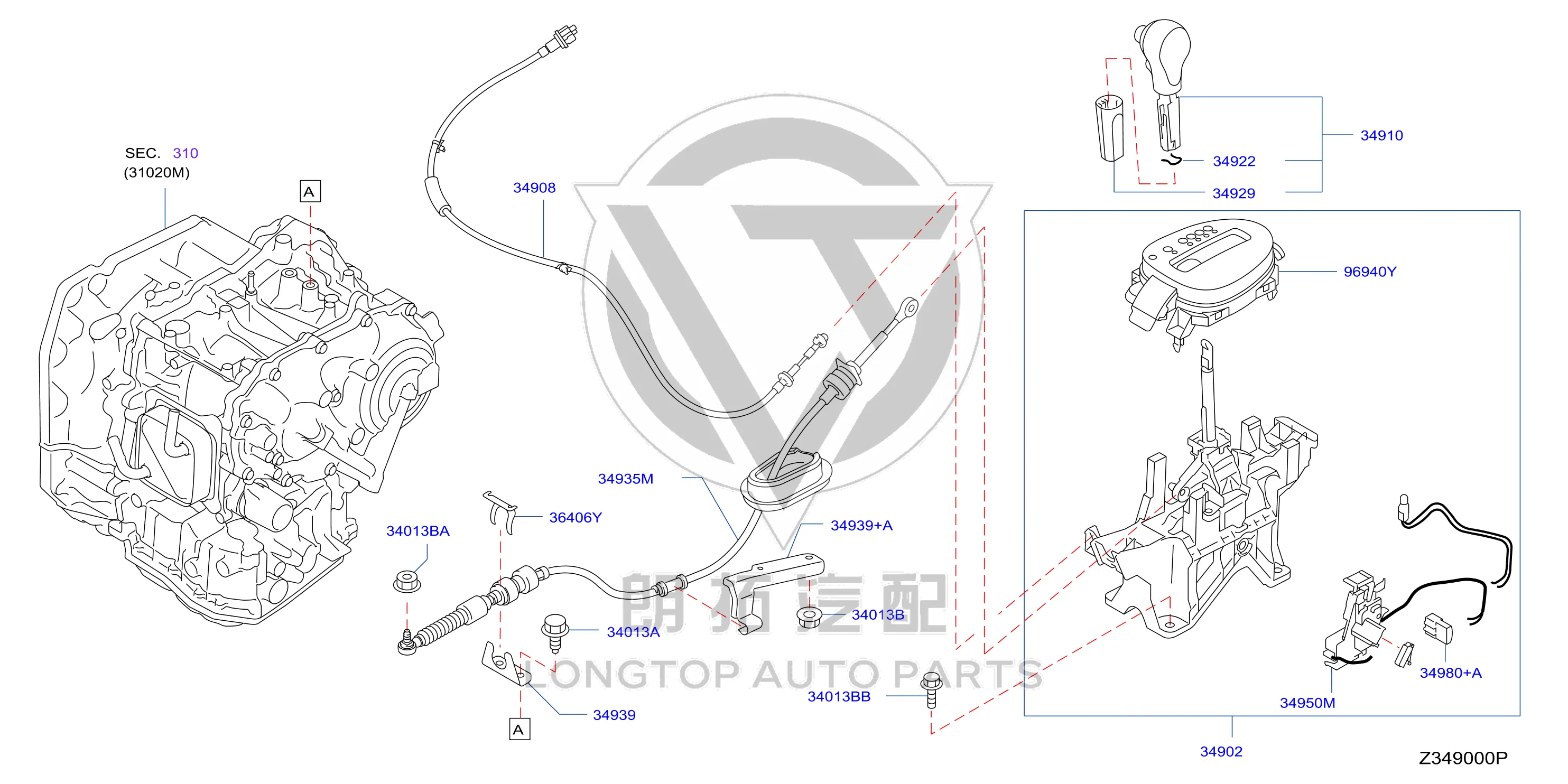 Transmission shift cable 34935-3RA0A 349353RA0A for Nissan