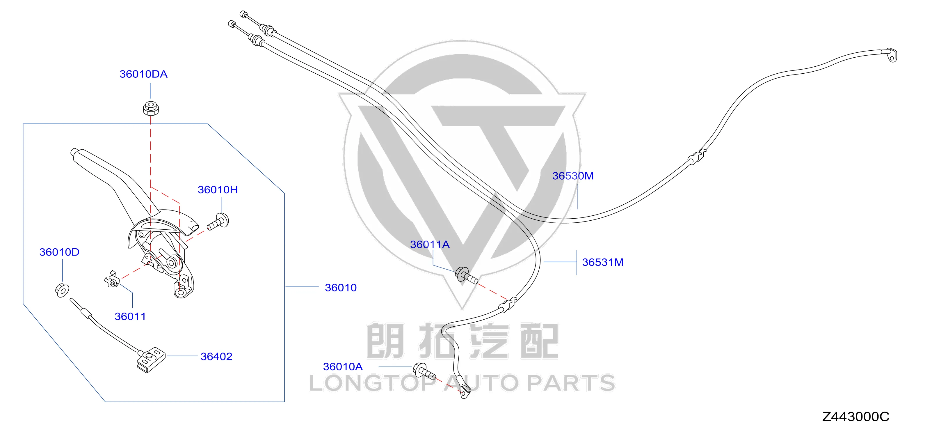 Parking Brake Cable (Rear Left) 36531-3AW0A 365313AW0A for Nissan