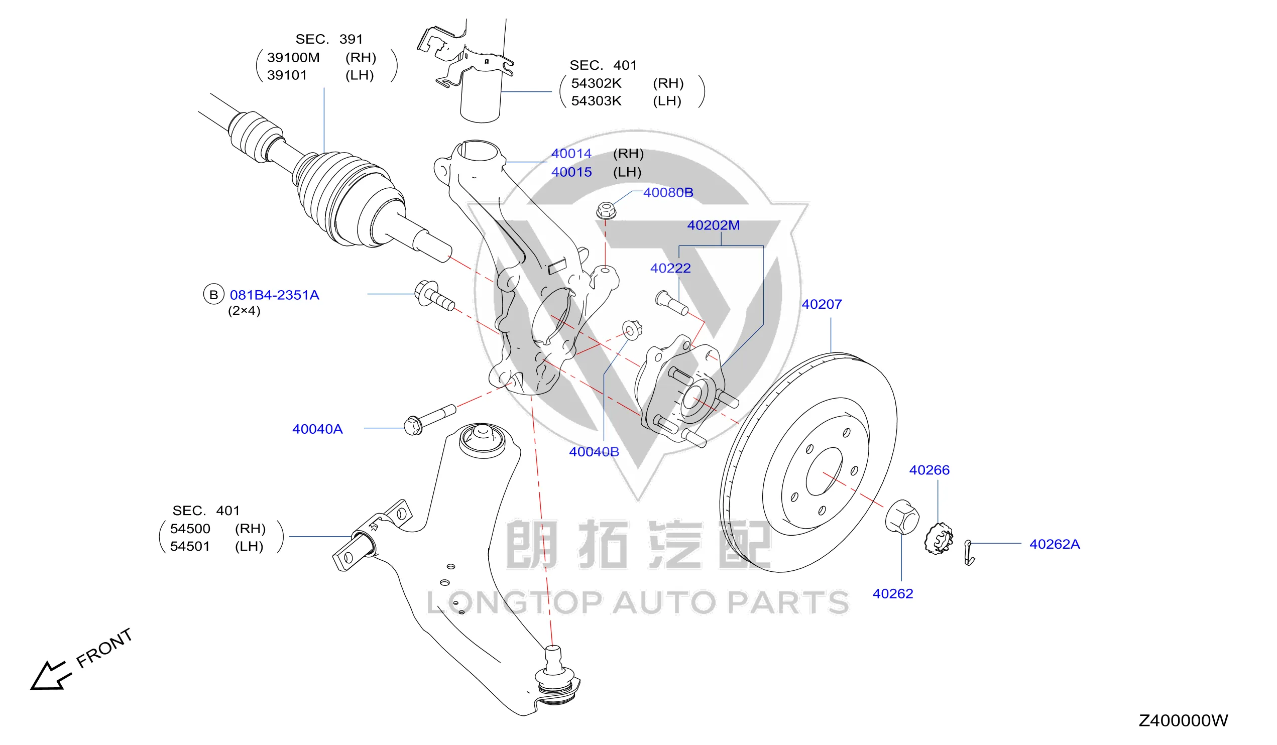 Front Steering Knuckle (Left) 40015-4CL2A 400154CL2A for Nissan