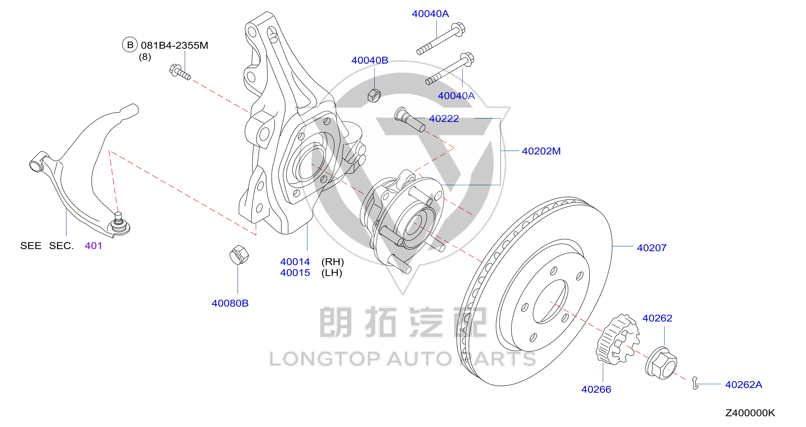 Front Steering Knuckle (Left) 40015-3TS0A 400153TS0A for Nissan