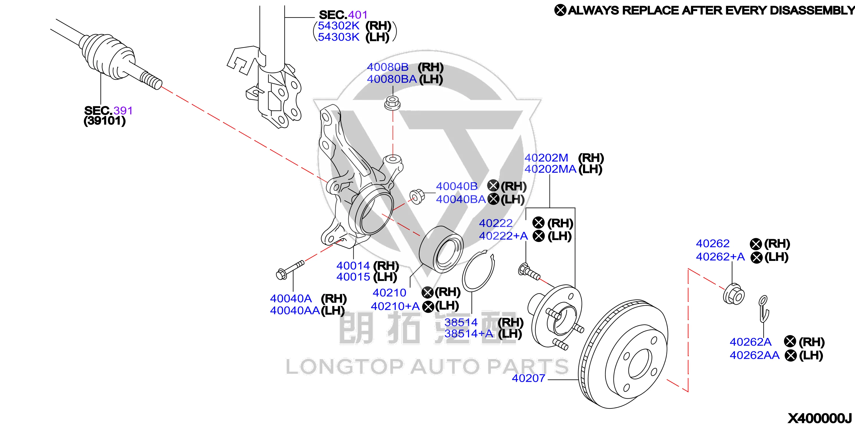 Front Wheel Bearing (Right) 40210-1HM0A 402101HM0A for Nissan