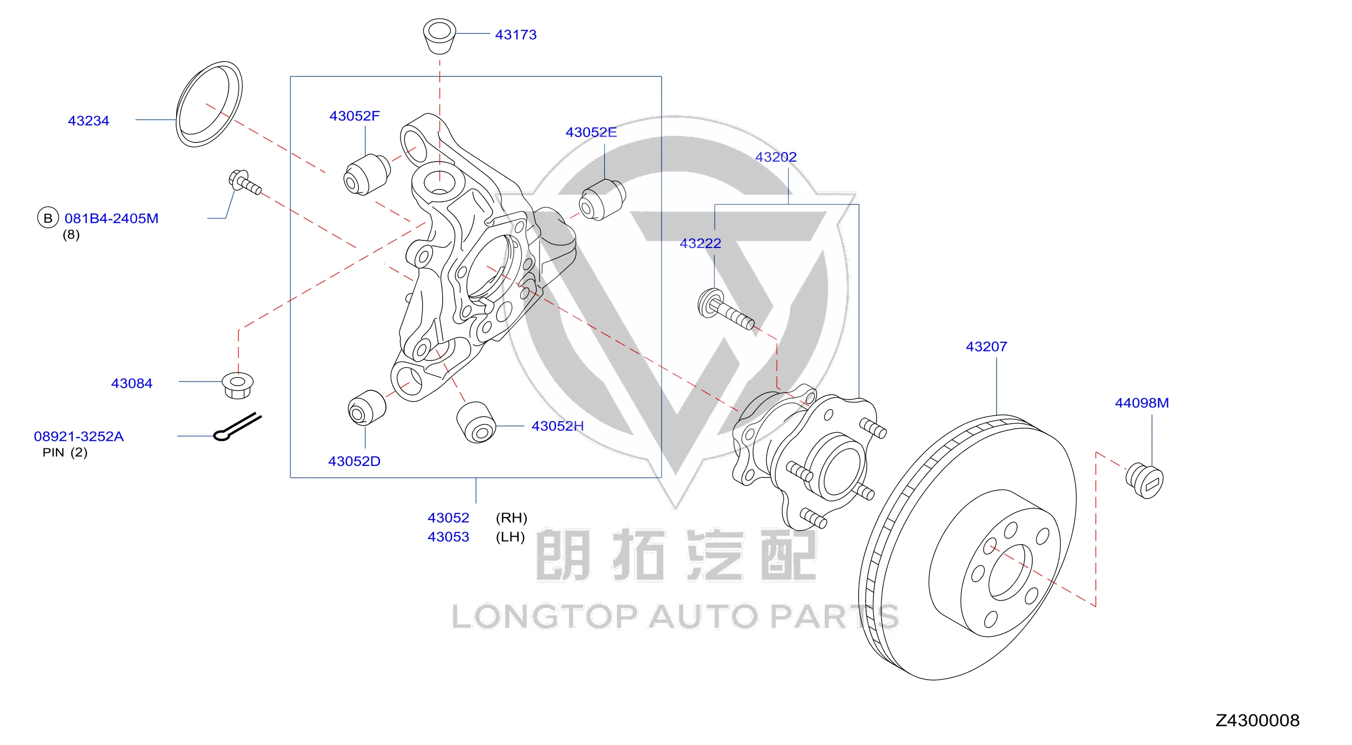 Rear Wheel Axle Hub with Bearing (Left) 43202-JN00A 43202JN00A for Nissan