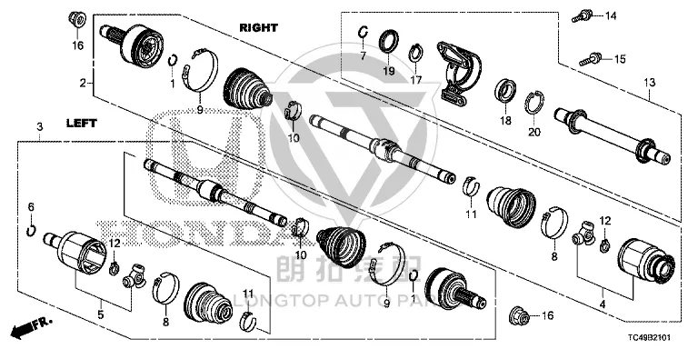 Front Half-Shaft (Right) 44305-T7JH0 44305T7JH0 for Honda