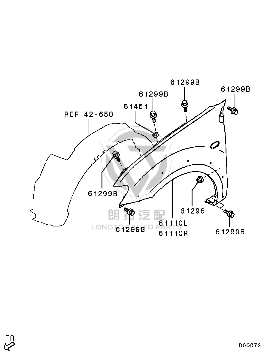 Front Fender (Right) 5220D-212 5220D212 for Mitsubishi KG4W
