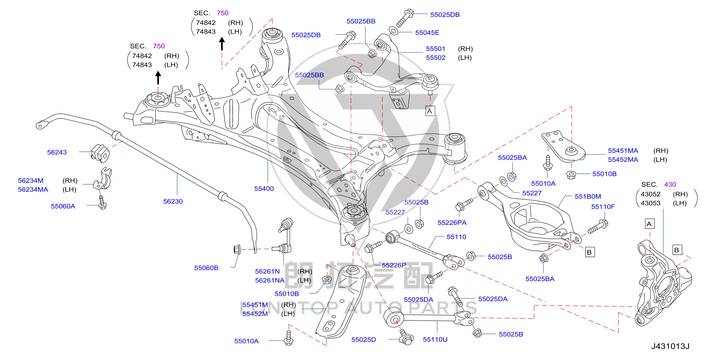 Rear Lower Control Arm (Right) 551B0-JA000 551B0JA000 for Nissan
