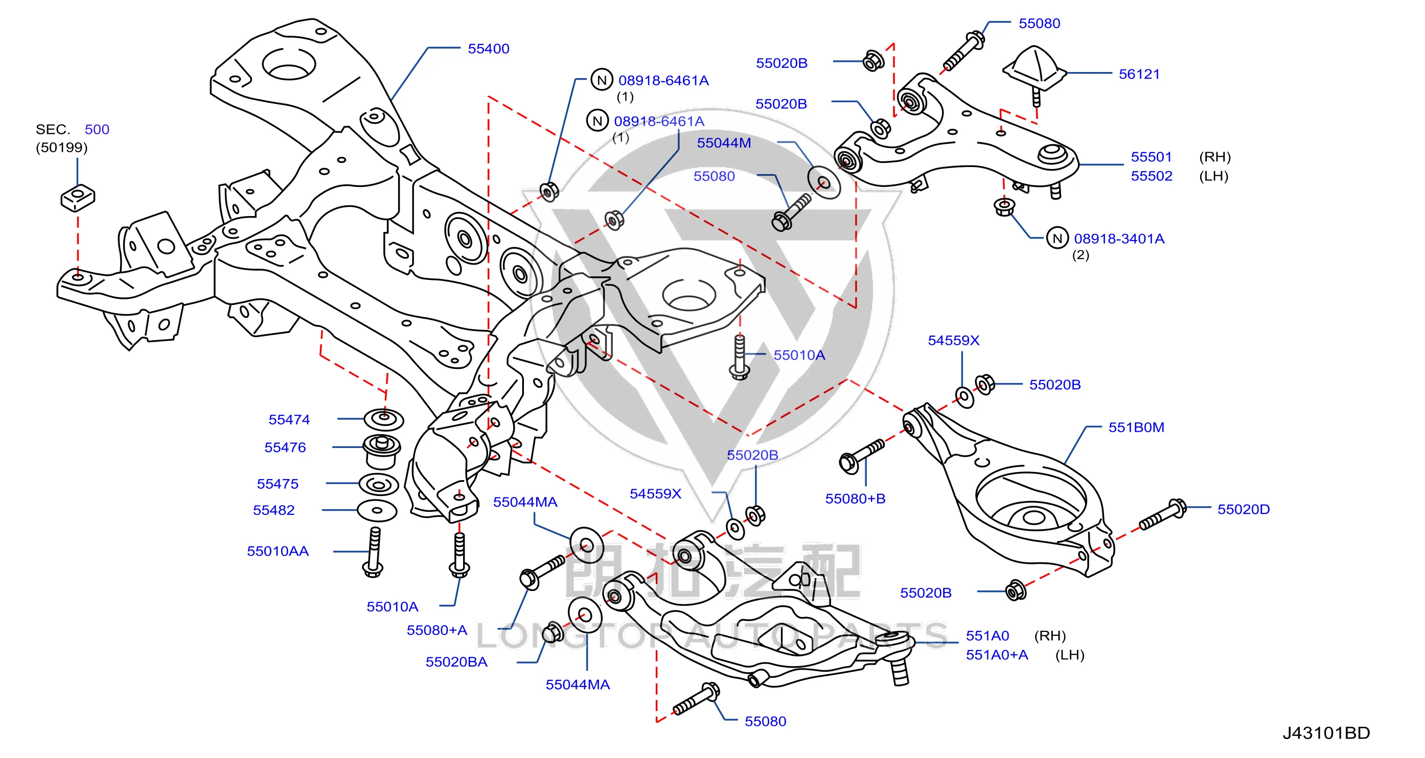 Rear Axle Assembly 55400-1LB0A 554001LB0A for Nissan