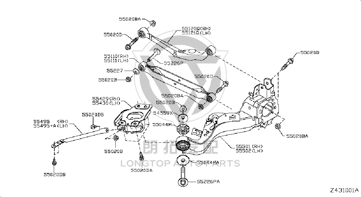 Rear Lower Control Arm (Right) 55501-2FL0B 555012FL0B for Venucia