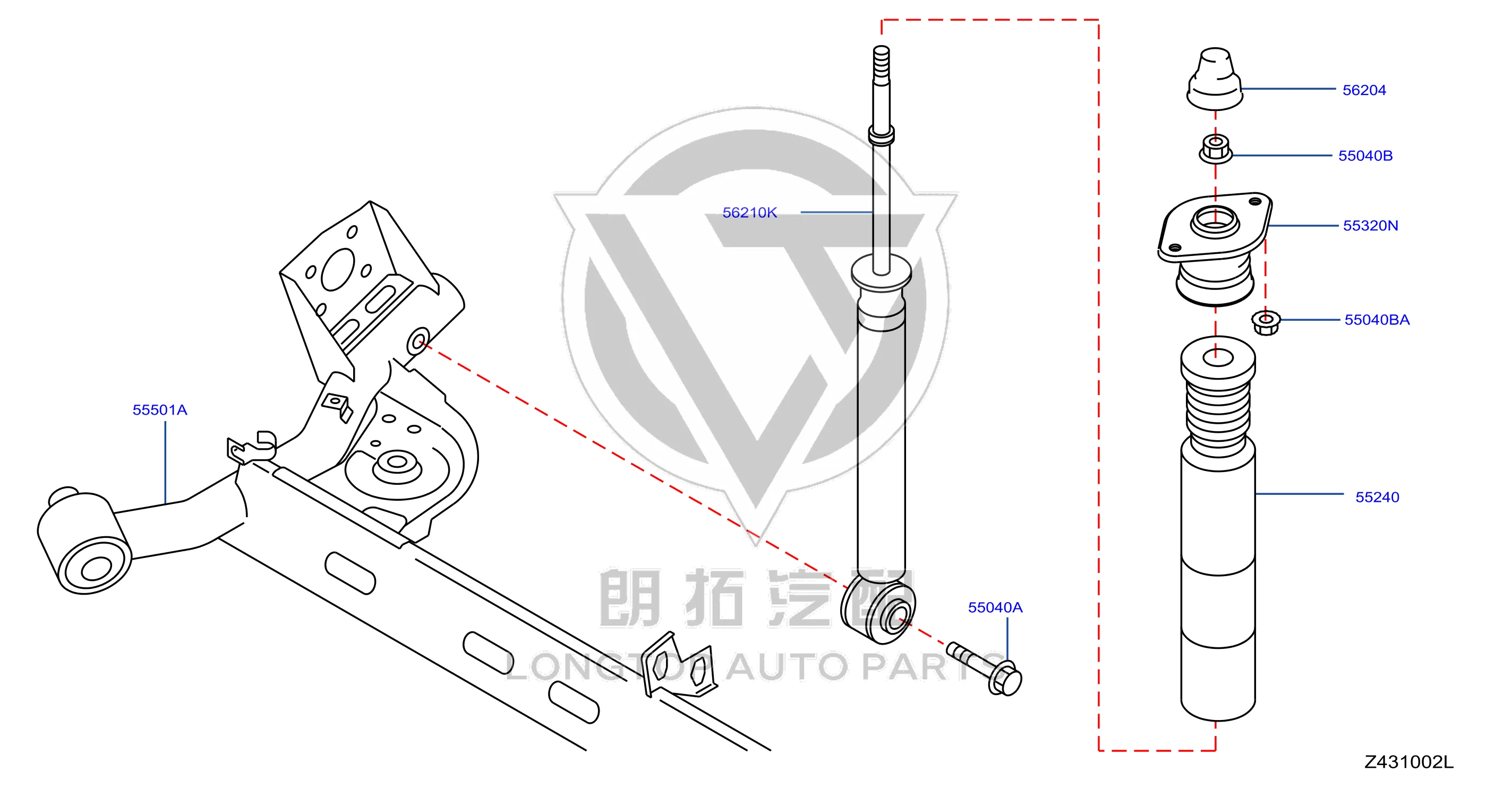 Rear Shock Absorber Core 56210-6LA0E 562106LA0E for Nissan