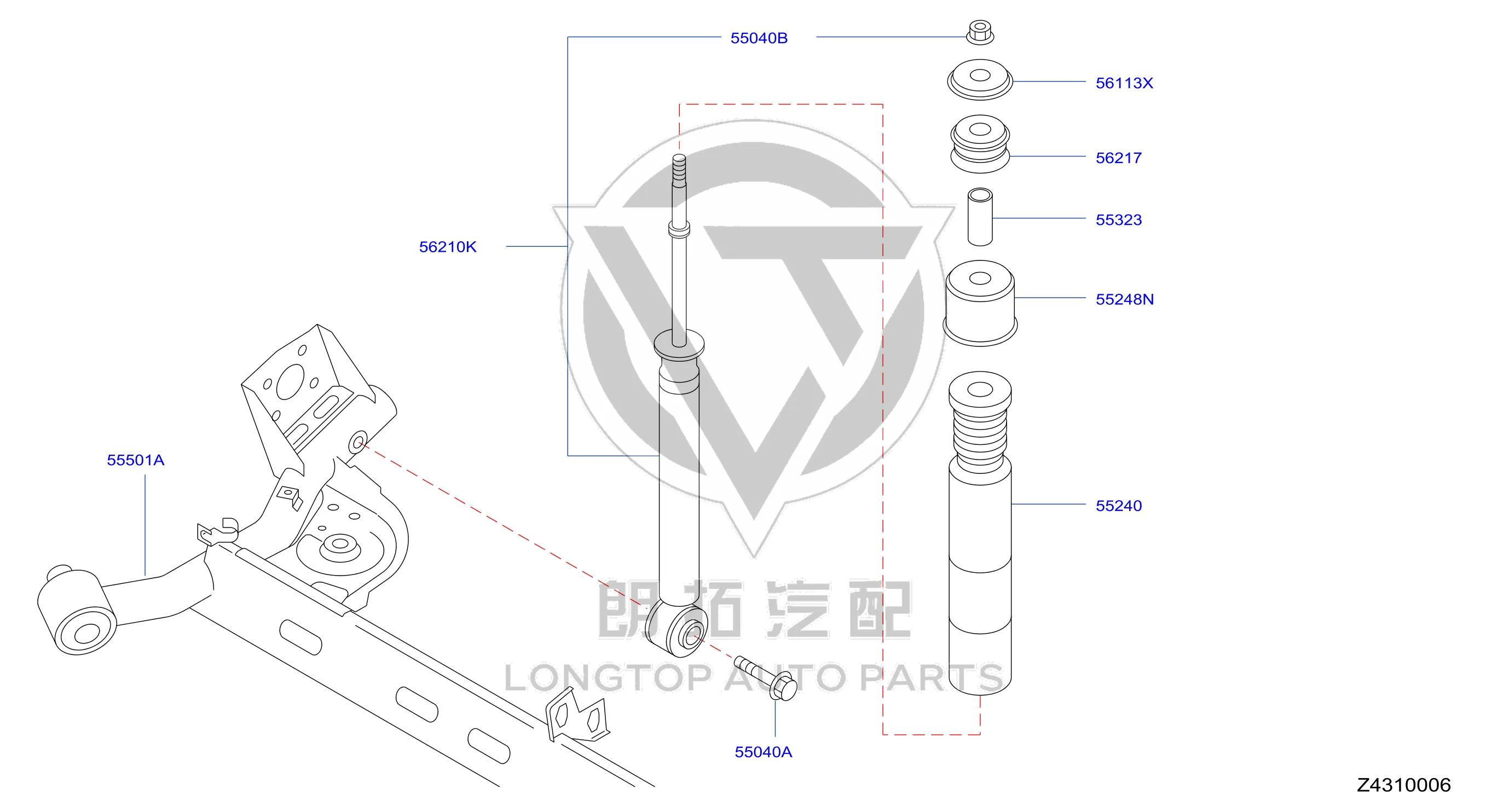Rear Shock Absorber Core E6210-CJ05A E6210CJ05A for Nissan