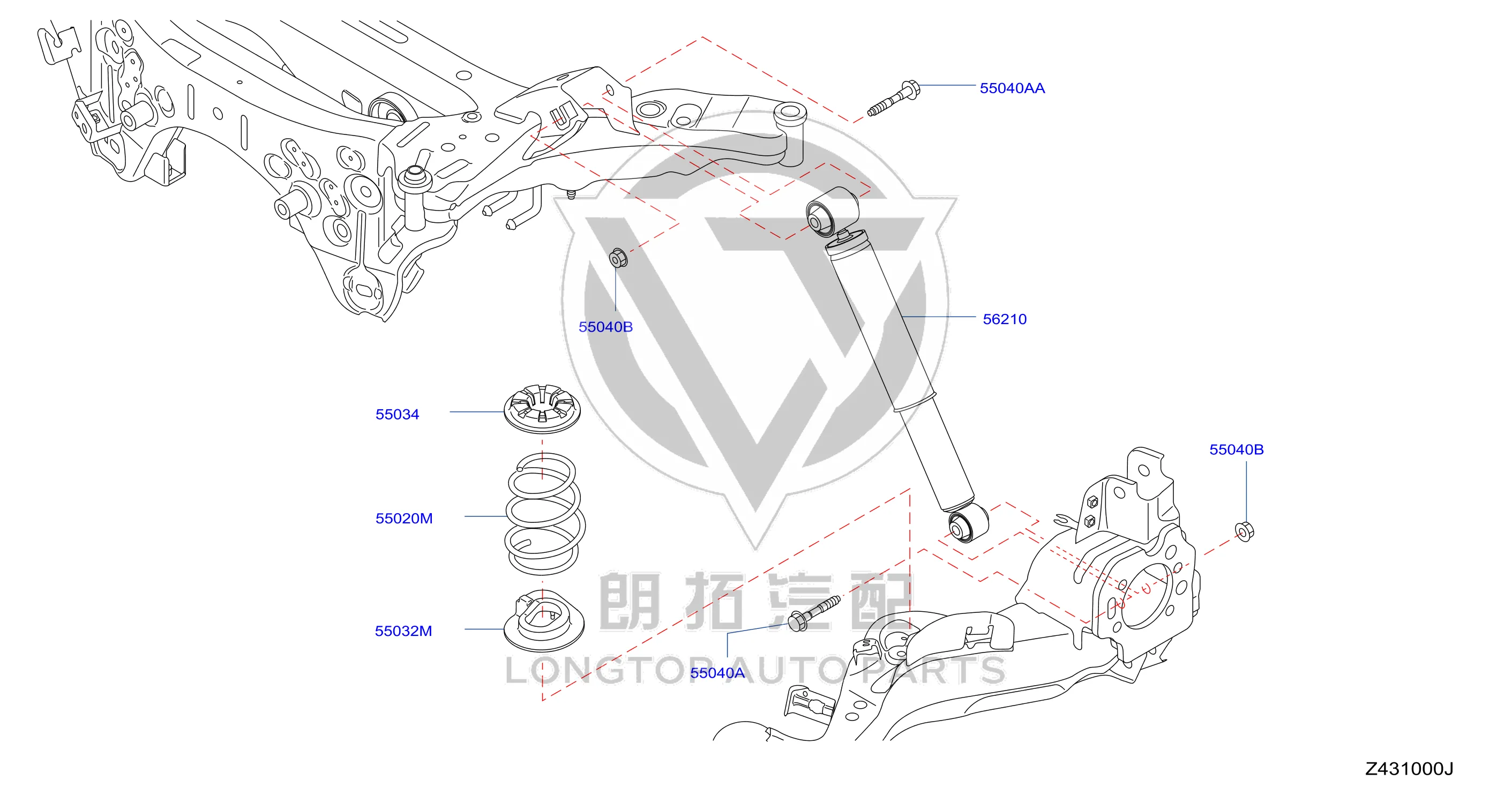 Rear Shock Absorber Core 56210-1DA1B 562101DA1B for Nissan