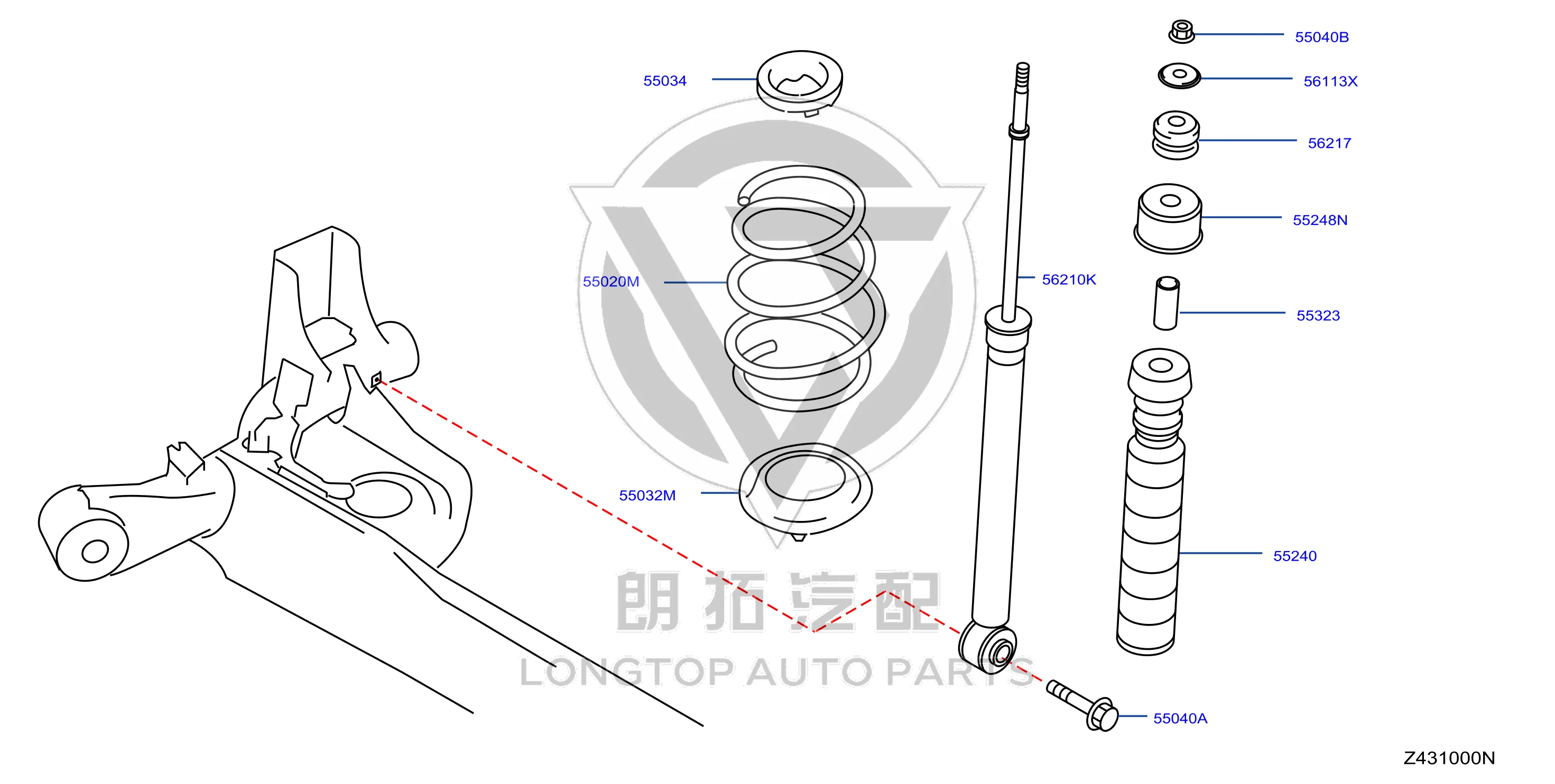 Rear Shock Absorber Core 56210-3AW1A 562103AW1A for Nissan