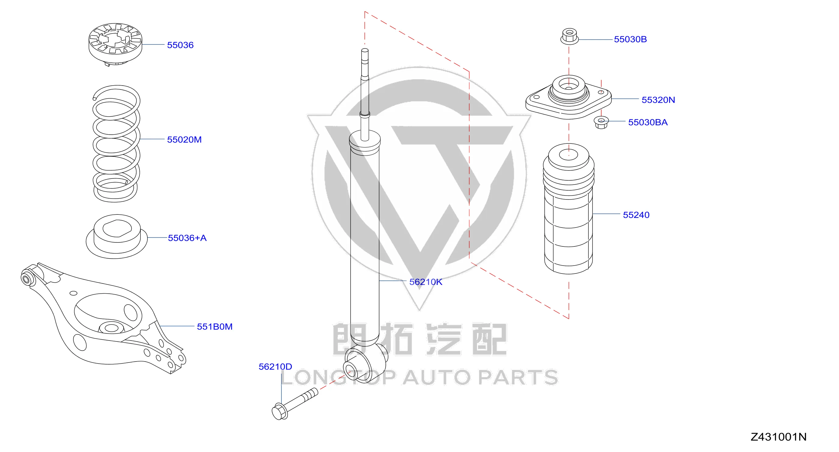 Rear Shock Absorber Core 56210-5BC0B 562105BC0B for Nissan