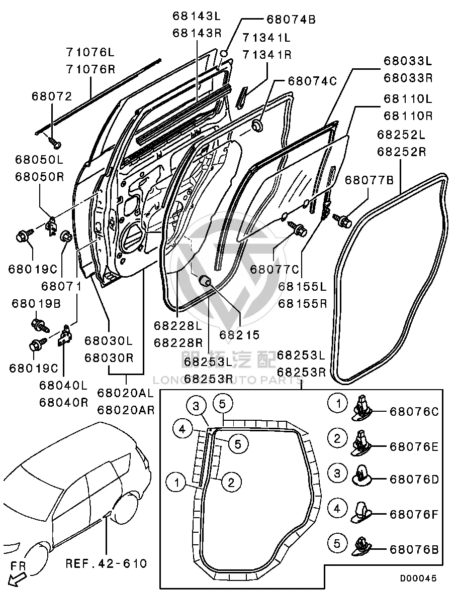 Rear Door Glass Strip Left Outer 5757A-00003 5757A00003 for Mitsubishi CW4W