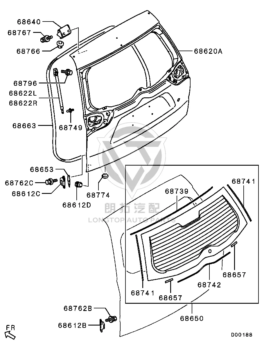 Rear Windshield 5805A-344 5805A3444 for Mitsubishi KG6W