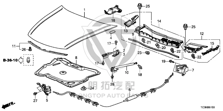 Front Hood Stay (Right) 74145-TB0H0 74145TB0H0 for Honda