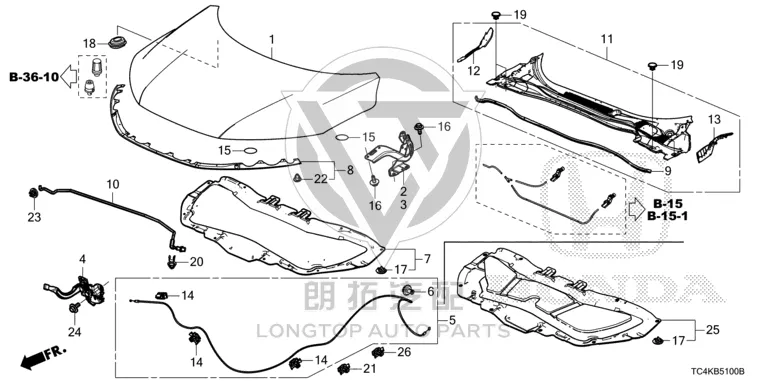 Front hood liner 74141-TKK-H00 74141TKKH00 for Honda