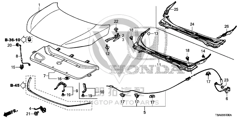 Front Hood Hinge (Left) 60170-TEAT0-0ZZ 60170TEAT00ZZ for Honda