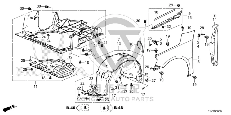 SPACER, R. FR. GARNISH UPPER 71232-31VH0 7123231VH00 for Honda