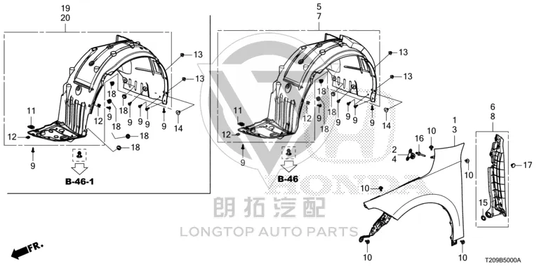Front Fender (Right) 60210-T20-A00ZZ 60210T20A00ZZ for Honda