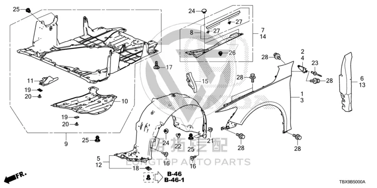 Front Fender Lining (Right) 74100-TVE-H00 74100TVEH00 for Honda