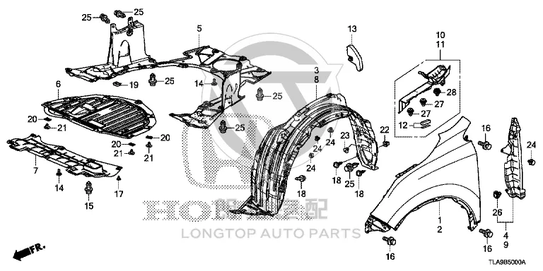 Front Fender Lining (Right) 74100-TLY-H00 74100TLYH00 for Honda