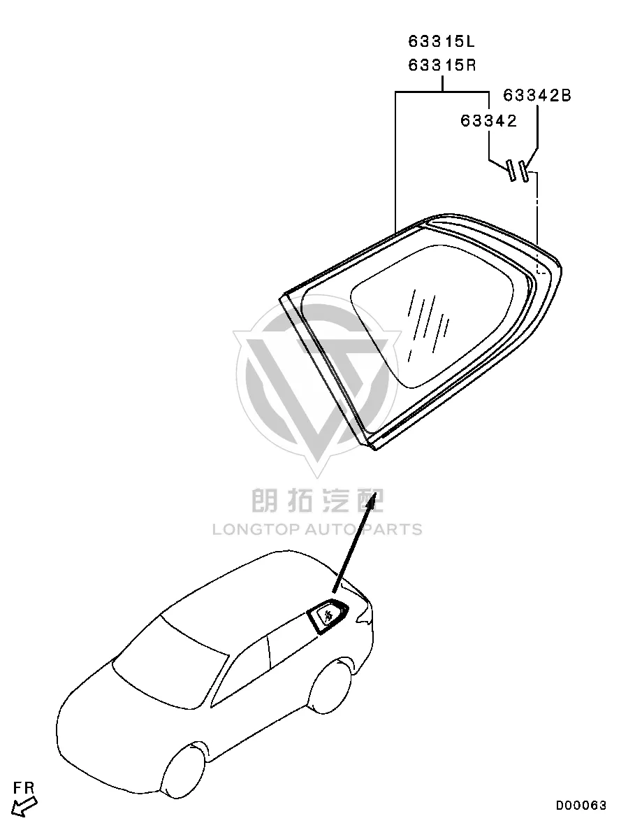 Rear Side Window Glass (Left) 6121A-761 6121A761 for Mitsubishi GF8W