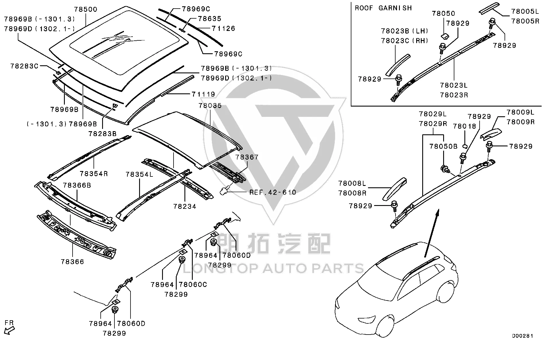 Sunroof Glass 6190A-095 6190A095 for Mitsubishi GA2W