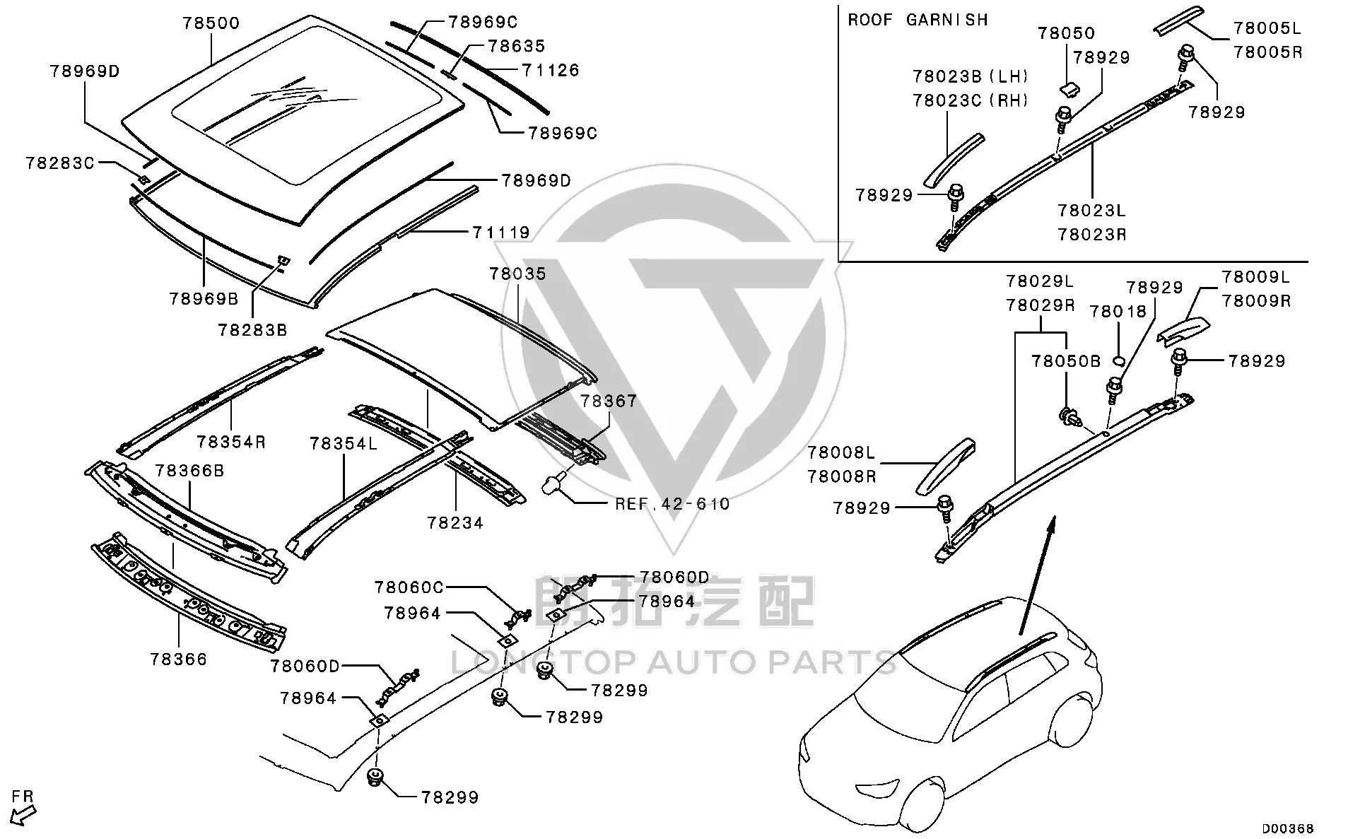 Sunroof Panel Rear Strip 6190A-036 6190A036 for Mitsubishi GA2W