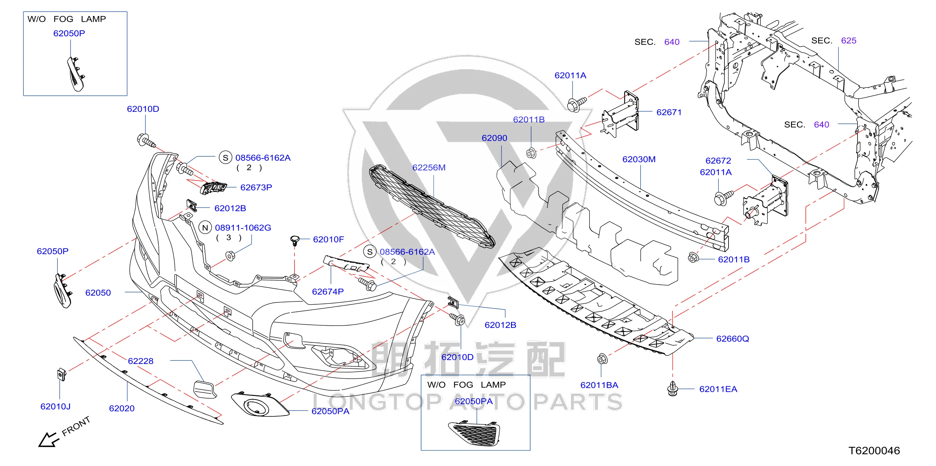 Front Bumper Guard (Lower) 62660-4CL0B 626604CL0B for Nissan