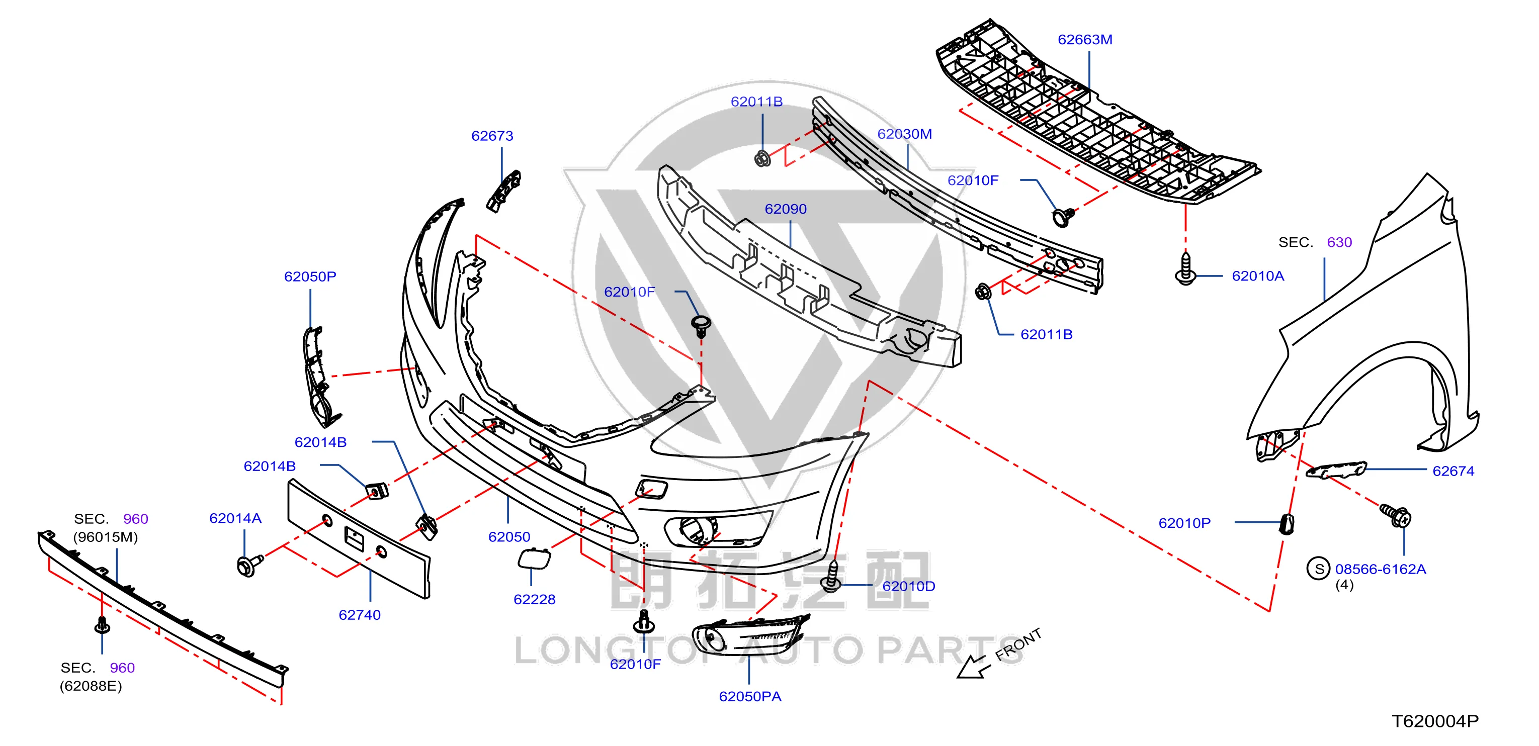 Front Bumper Bracket (Right) 62224-3DN0A 622243DN0A for Nissan