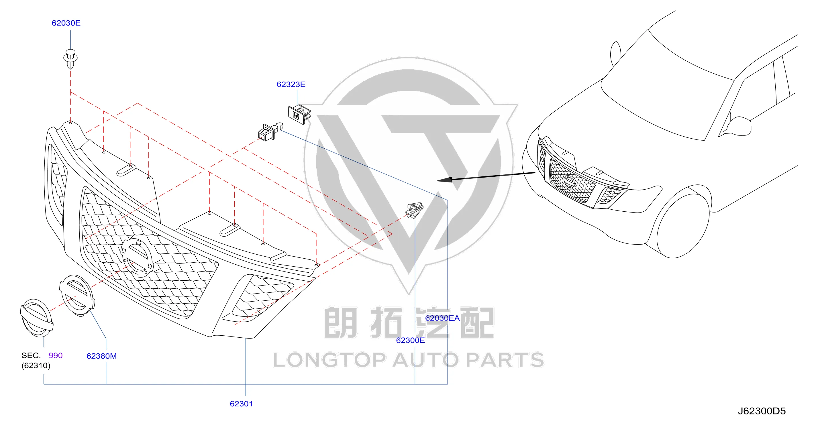 Front Radiator Grille 62310-1V80A 623101V80A for Nissan