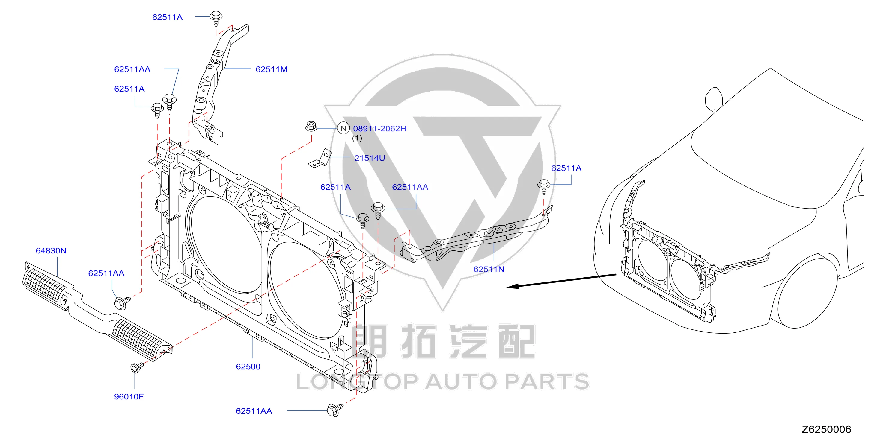Radiator Frame 62500-JN00A 62500JN00A for Nissan