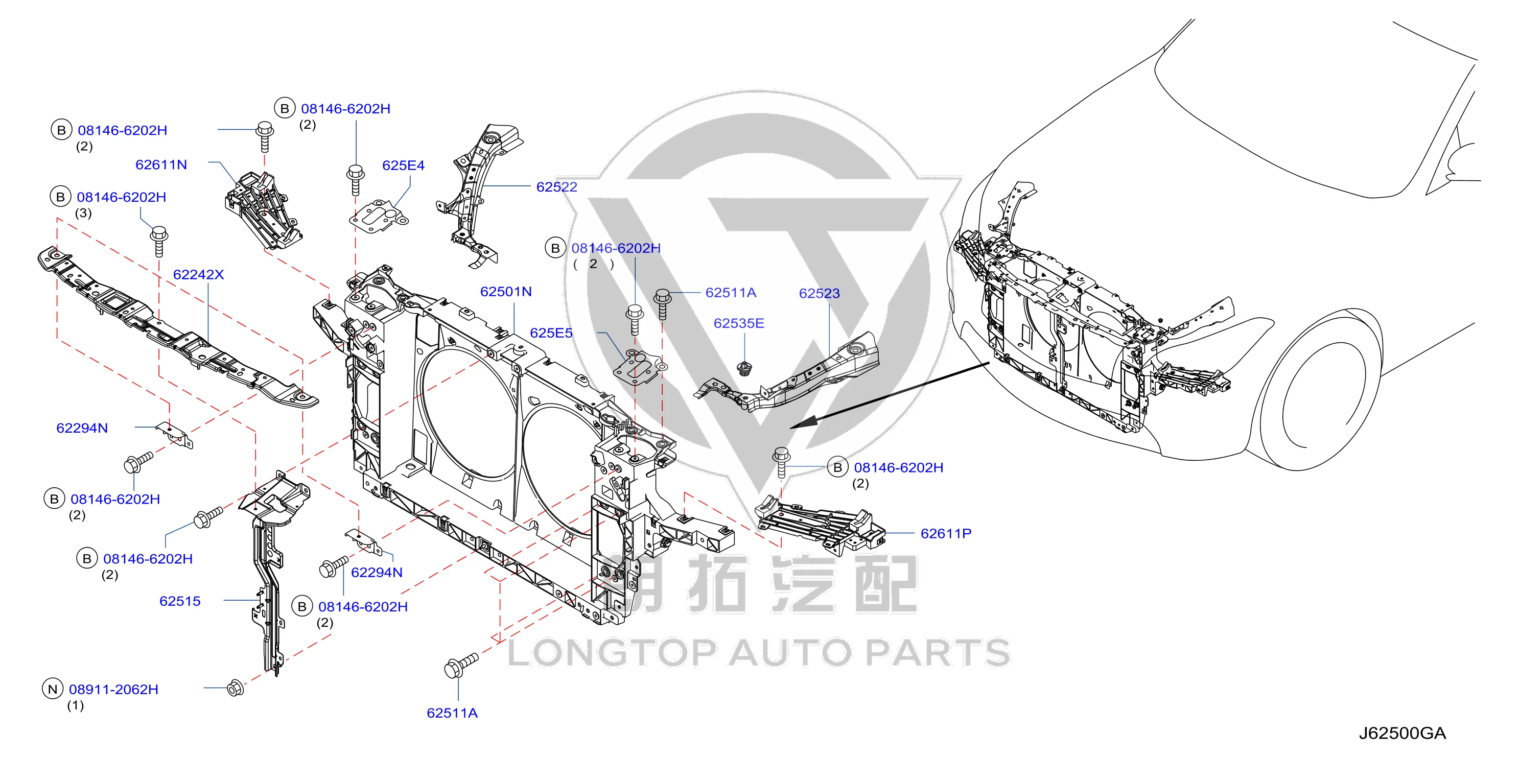 Headlight Iron Mounting Bracket 62565-1MA0A 625651MA0A for Infiniti