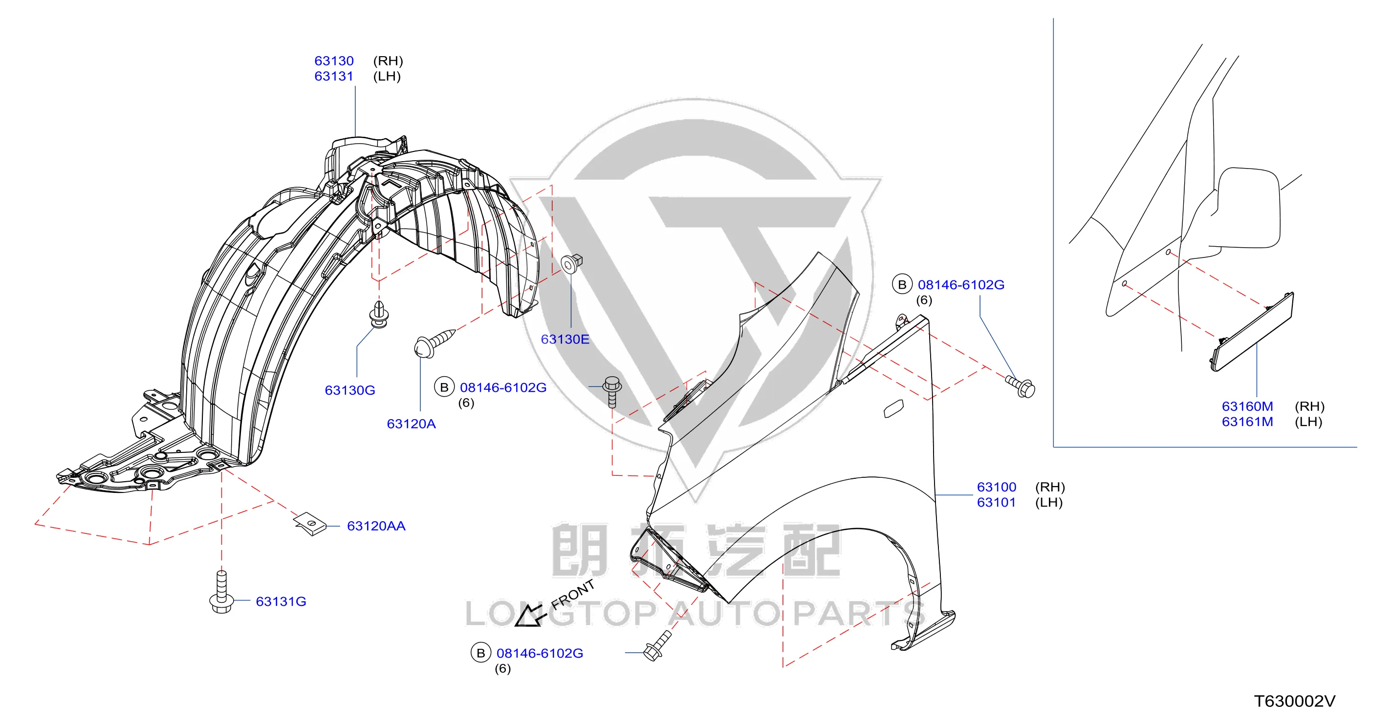 Front Fender Lining (Right) 63840-JX30A 63840JX30A for Nissan