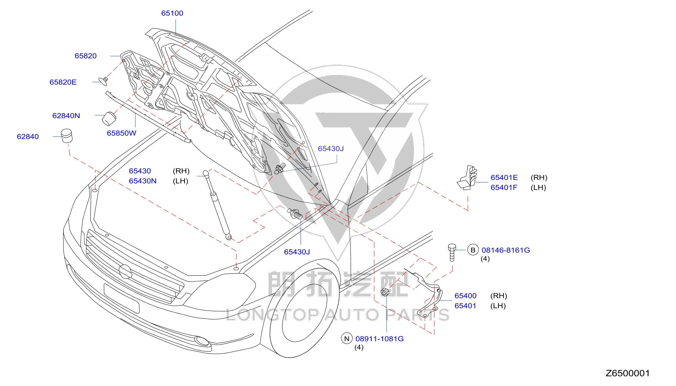 Front Hood 65100-9W130 651009W130 for Nissan