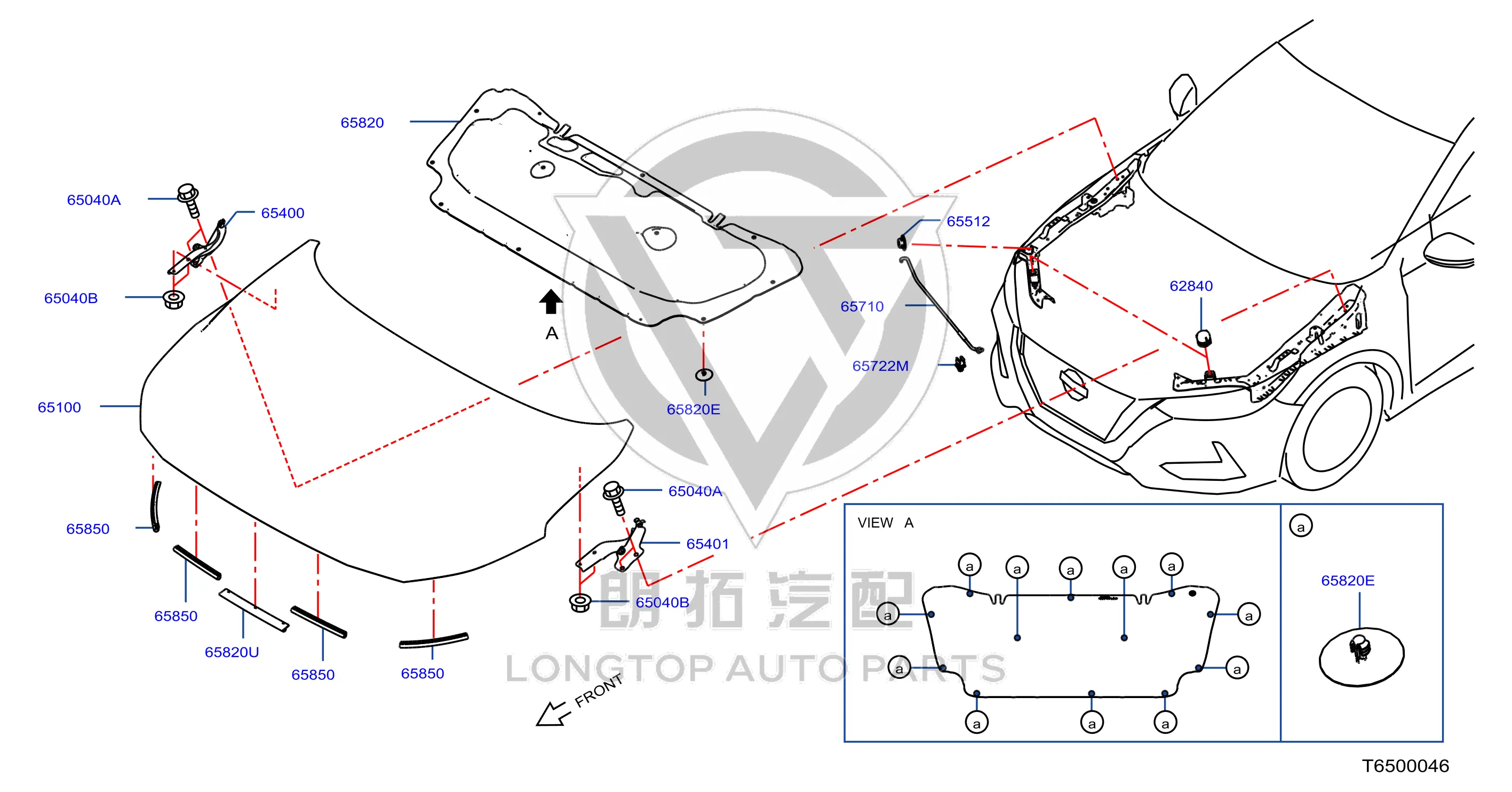Front Engine Hood Hinge (Right) 65400-6LA0A 654006LA0A for Nissan