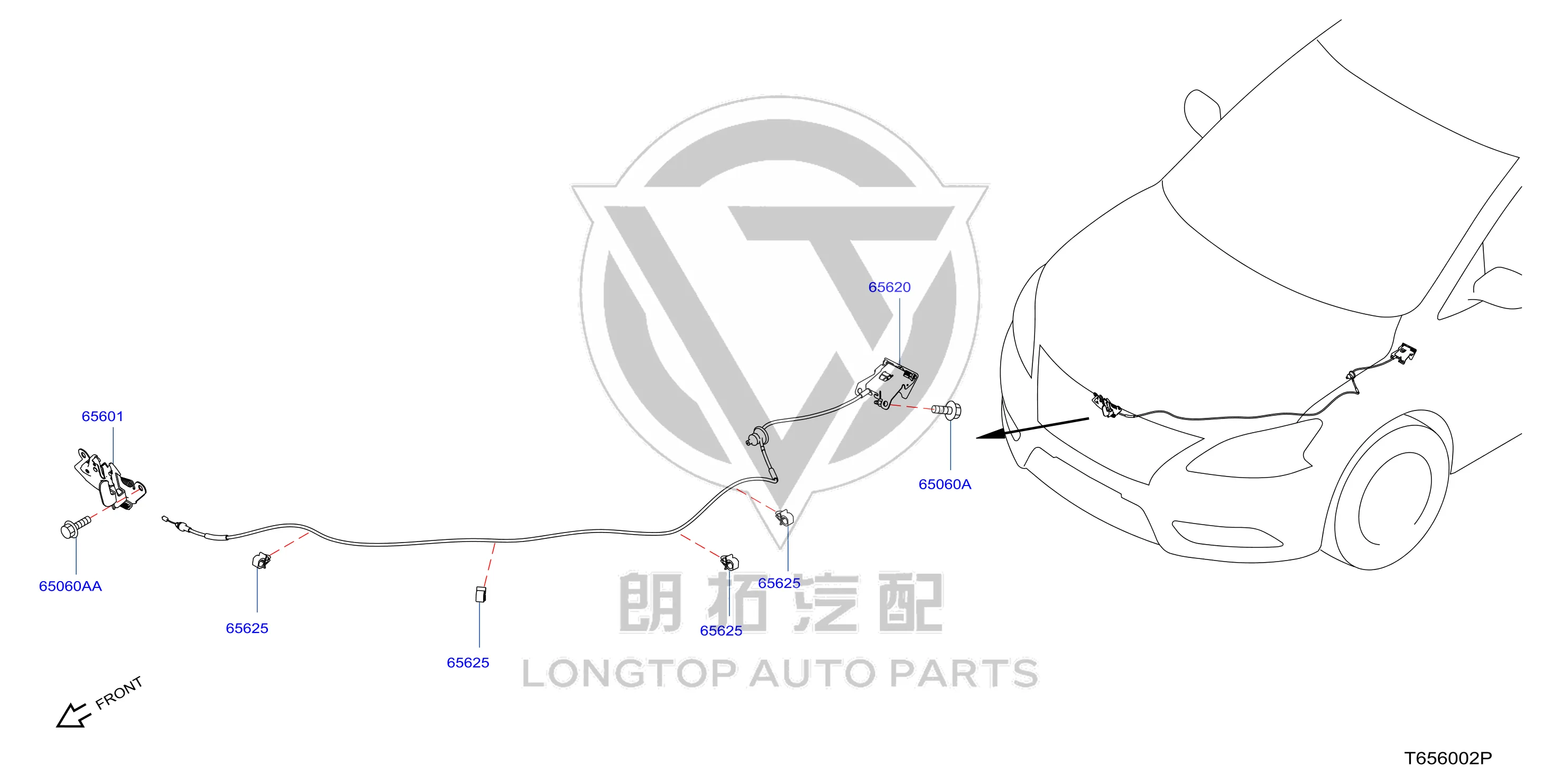 Front Hood Lock Assembly 65601-3RA0A 656013RA0A for Nissan