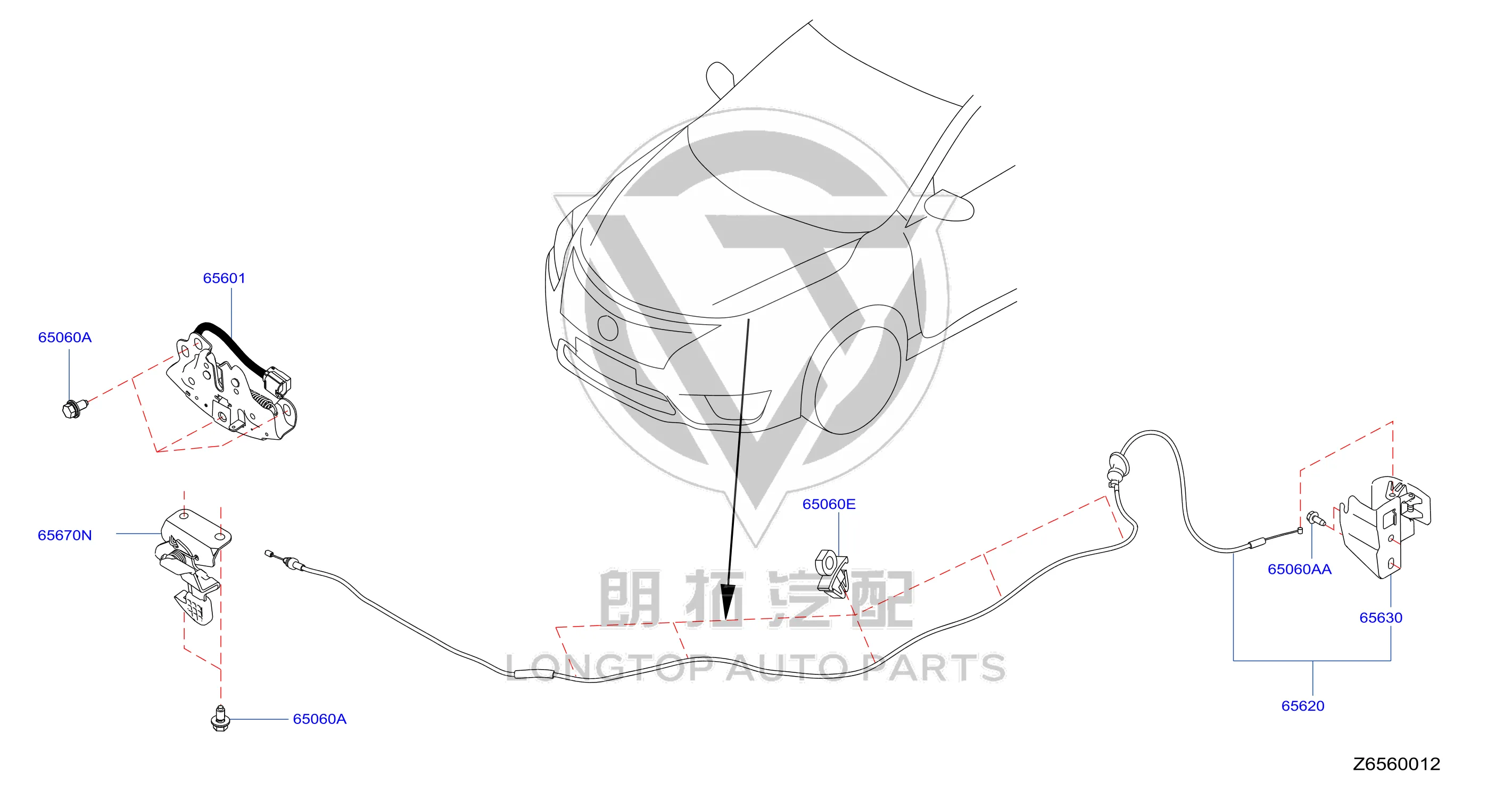 Front Hood Lock Assembly 65601-6JP0A 656016JP0A for Nissan