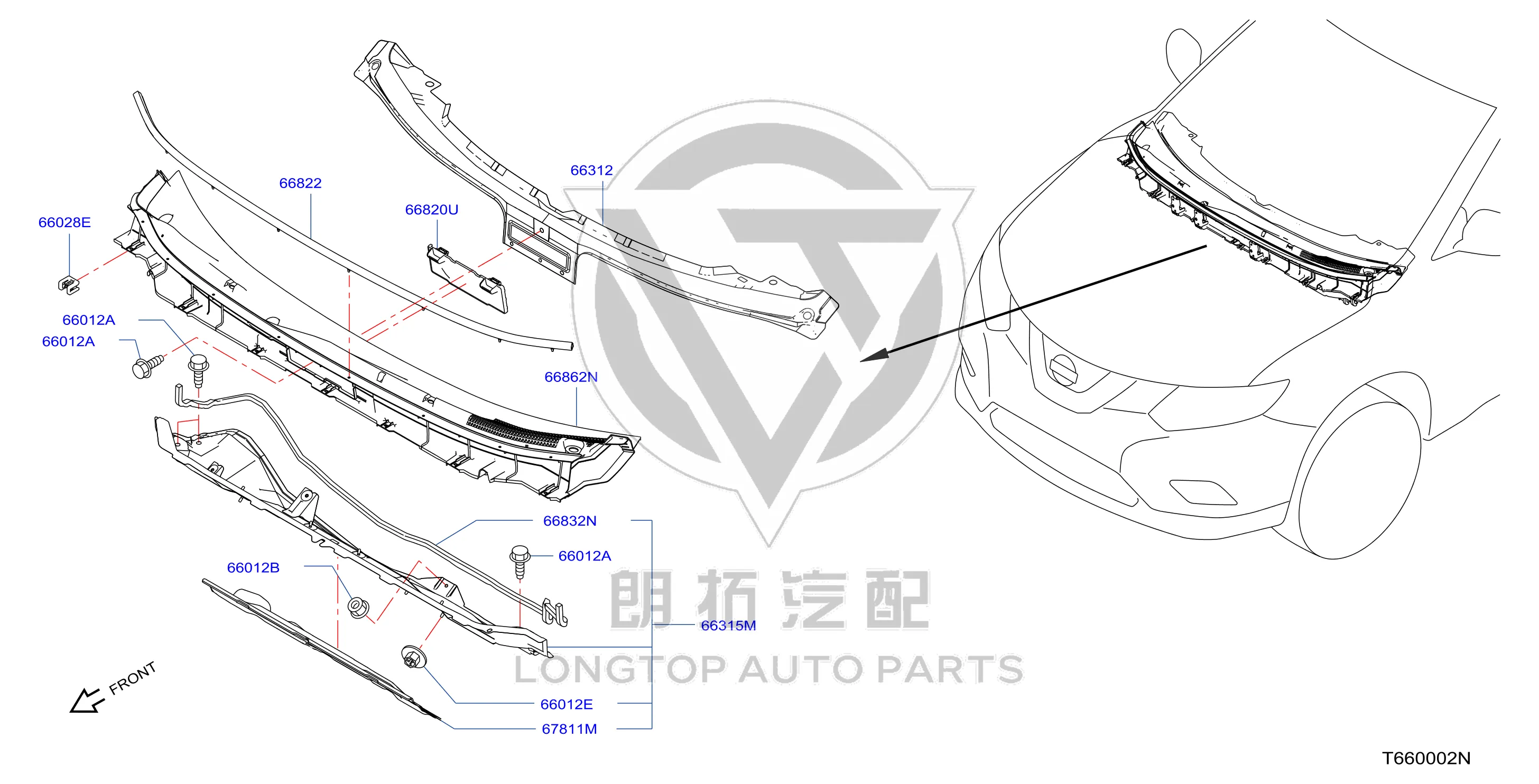 Front Windscreen Rain Grille 66862-4CL0A 668624CL0A for Nissan
