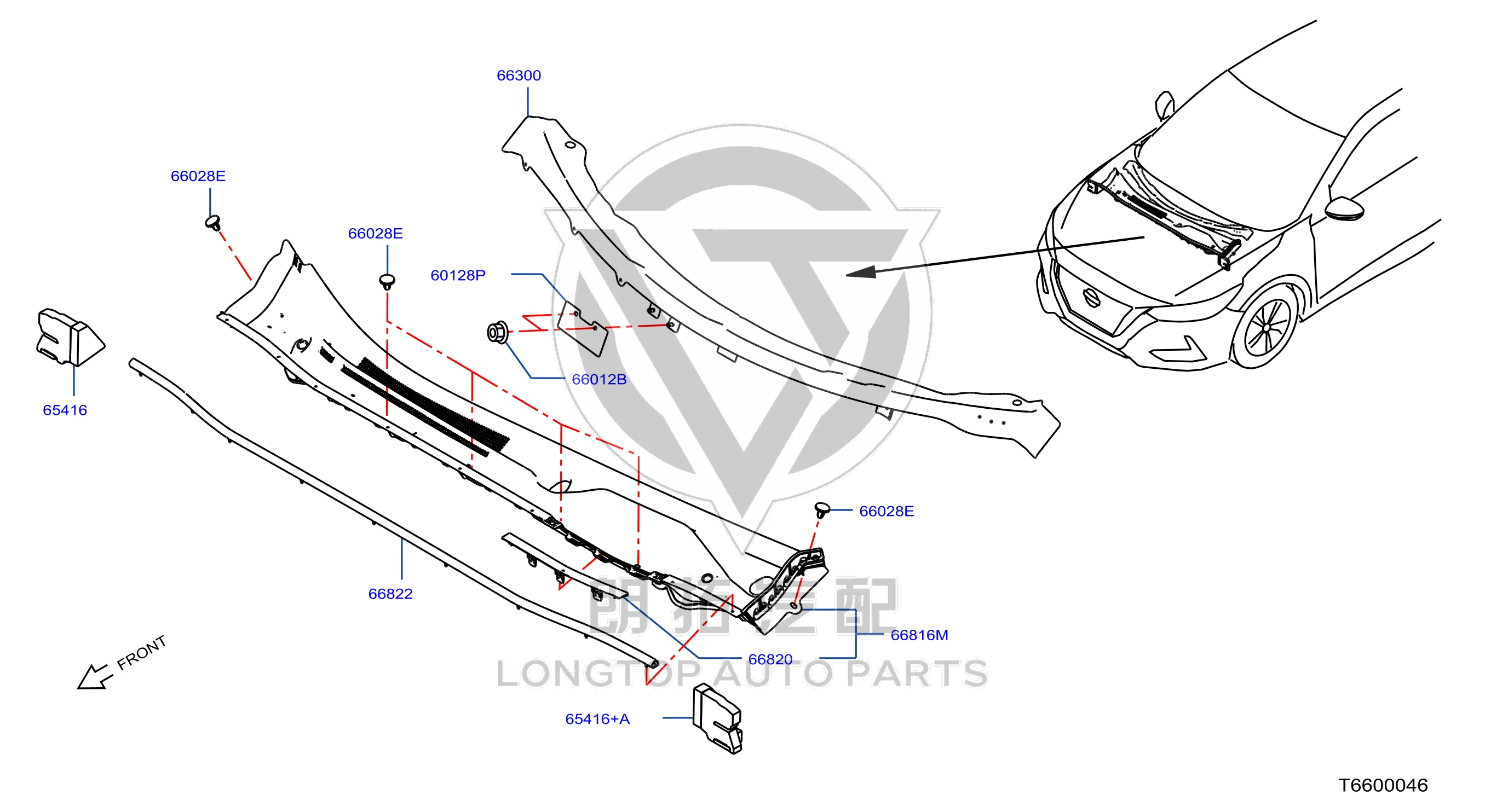 Front Windscreen Rain Grille 66862-6LA0A 668626LA0A for Nissan