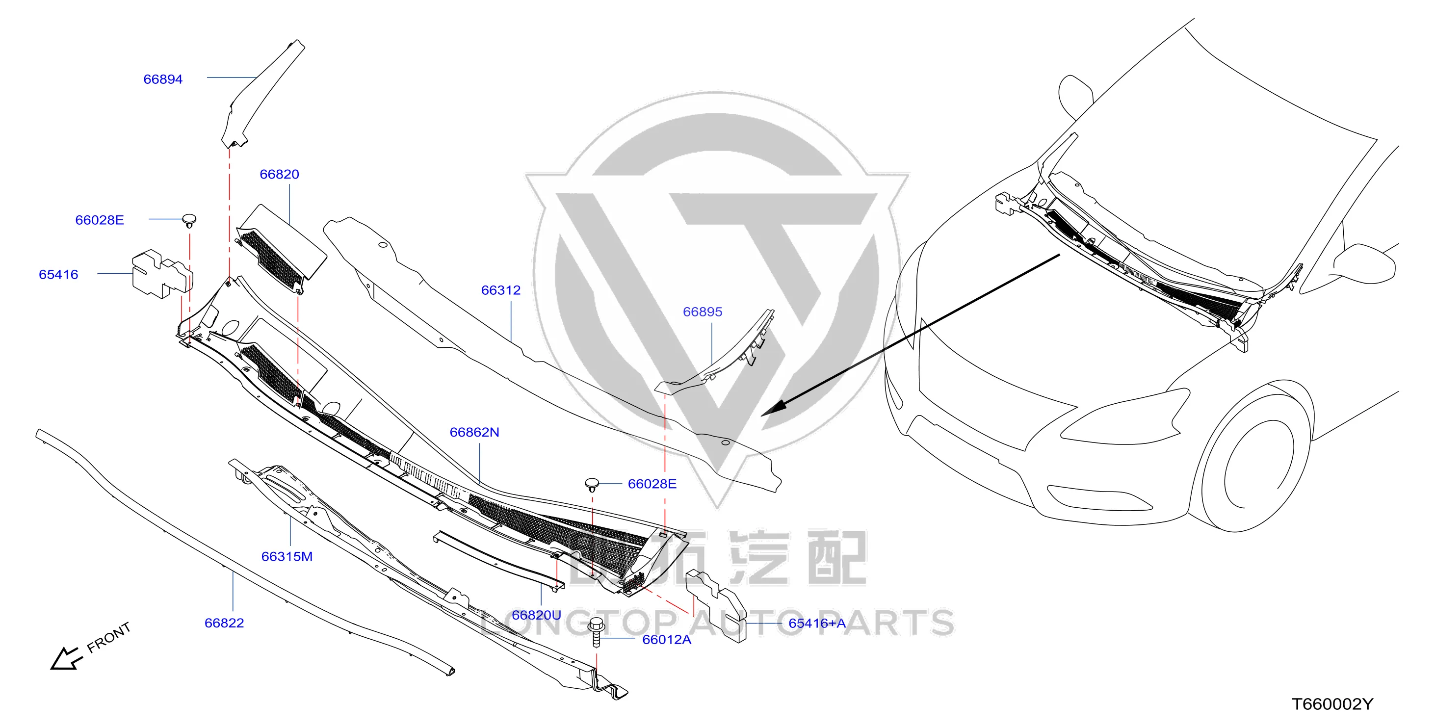 Front Windshield Lower Corner Trim 66894-3RA0A 668943RA0A for Nissan