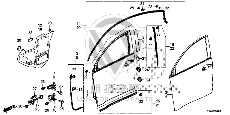 Front Door Frame Sticker (Right) 67326-T7A03 67326T7A003 for Honda