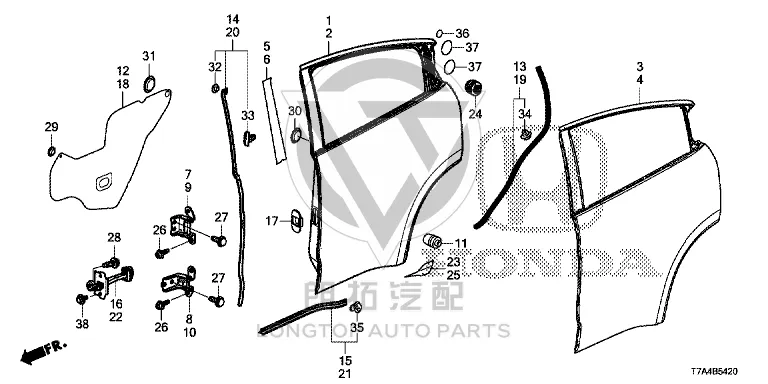 Rear Door Window Frame Sticker Right 67825-T7A-003 67825T7A003 for Honda