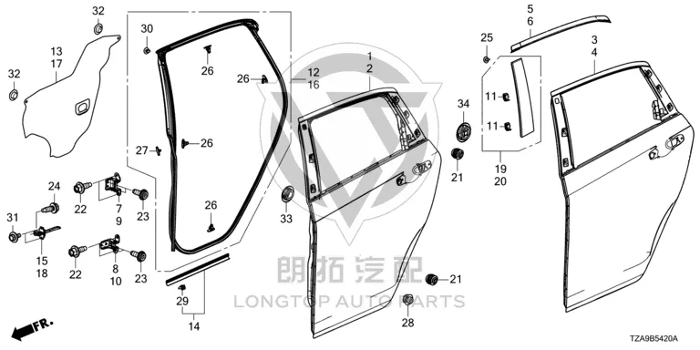 Rear Door Hinge Upper Left 67950-T0A-A01ZZ 67950T0AA01ZZ for Honda