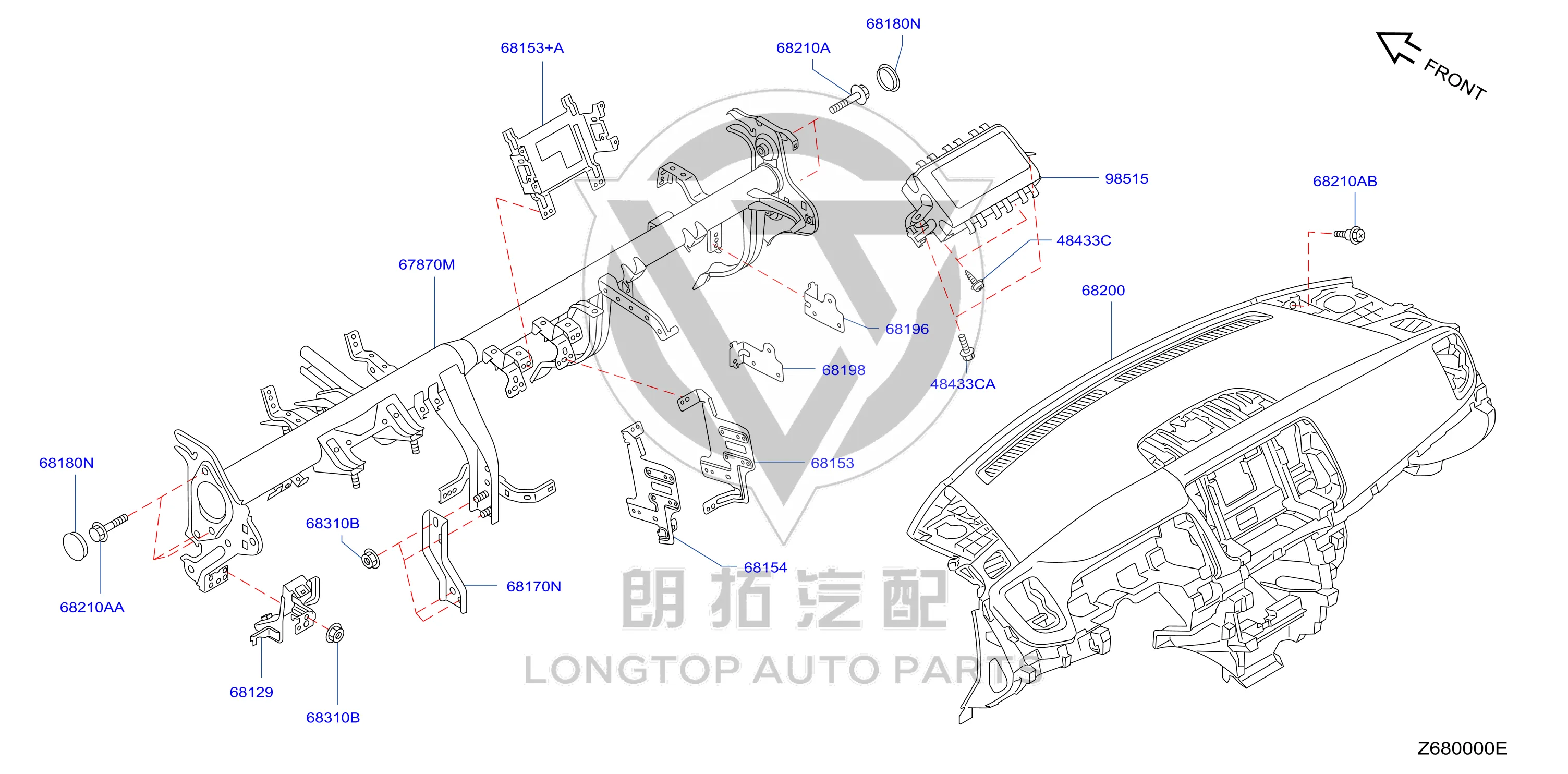 Dashboard housing 68200-2FR0A 682002FR0A for Nissan