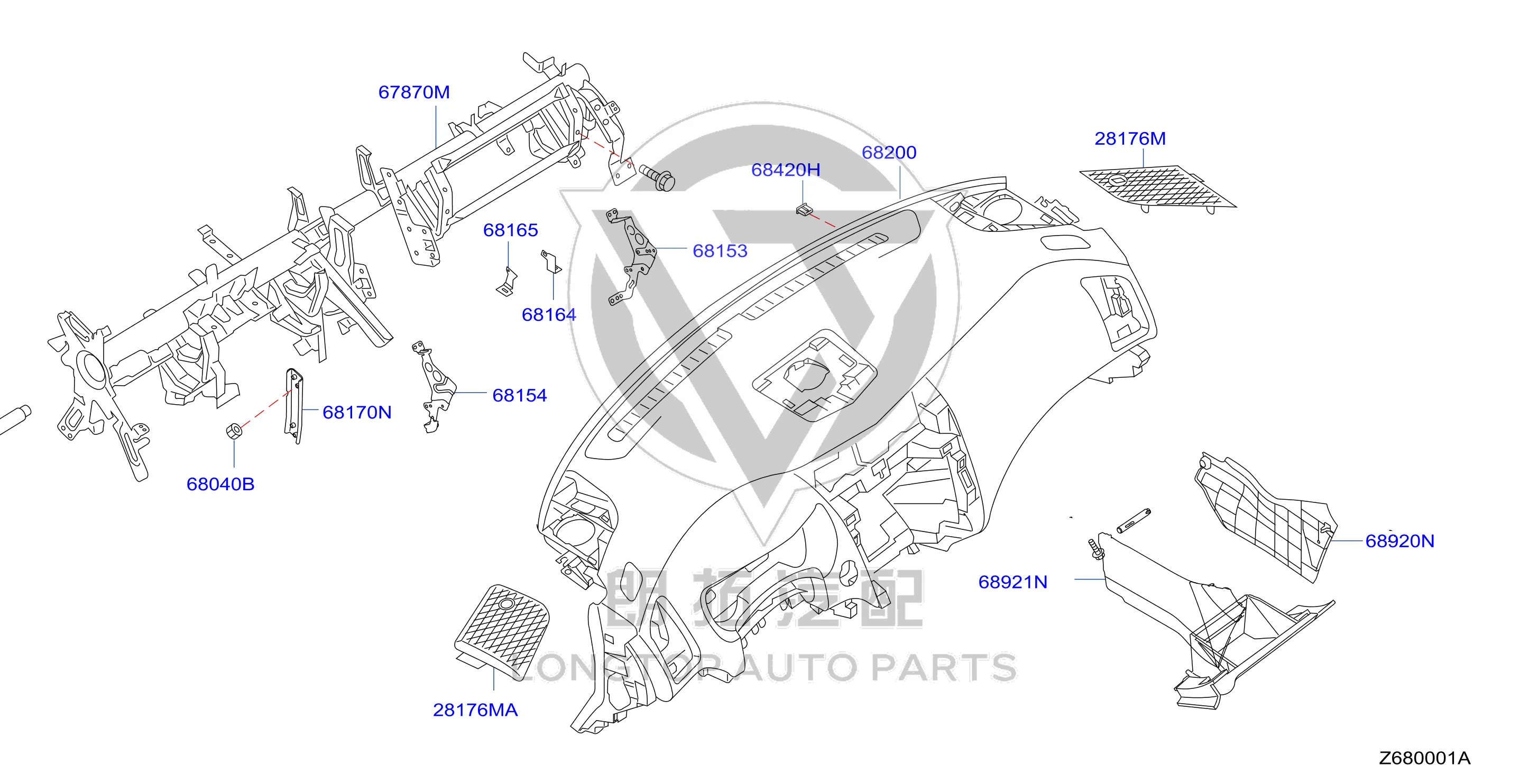 Dashboard housing 68200-3TS0A 682003TS0A for Nissan