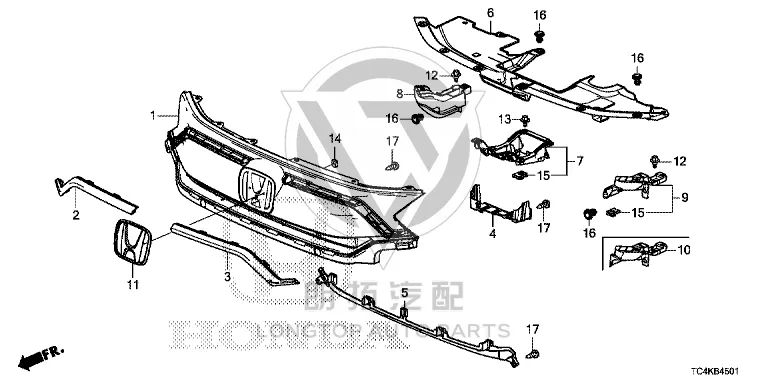 Front Grille Grille Inner Frame 71121-TC4H51 71121TC4H51 for Honda