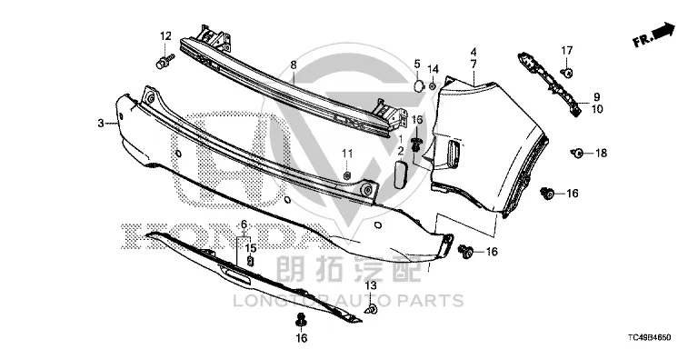Rear Bumper Frame 71530-TC4-H00ZZ 71530TC4H00ZZ for Honda