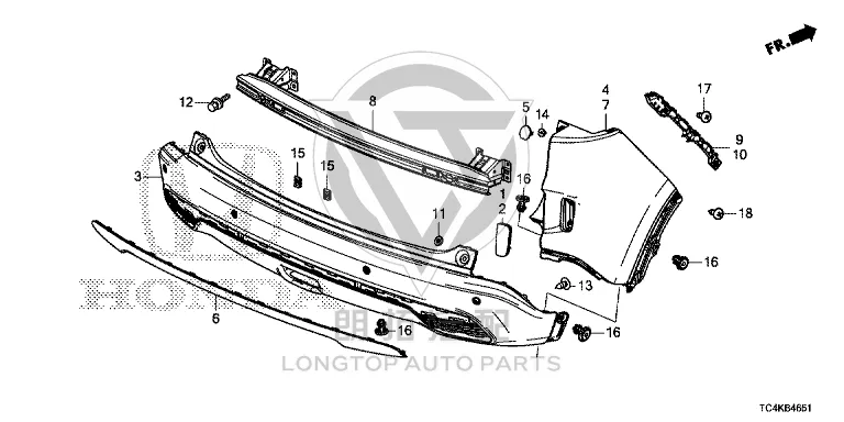 Rear Bumper Trim Strip 71504-TKK-H00 71504TKKH00 for Honda